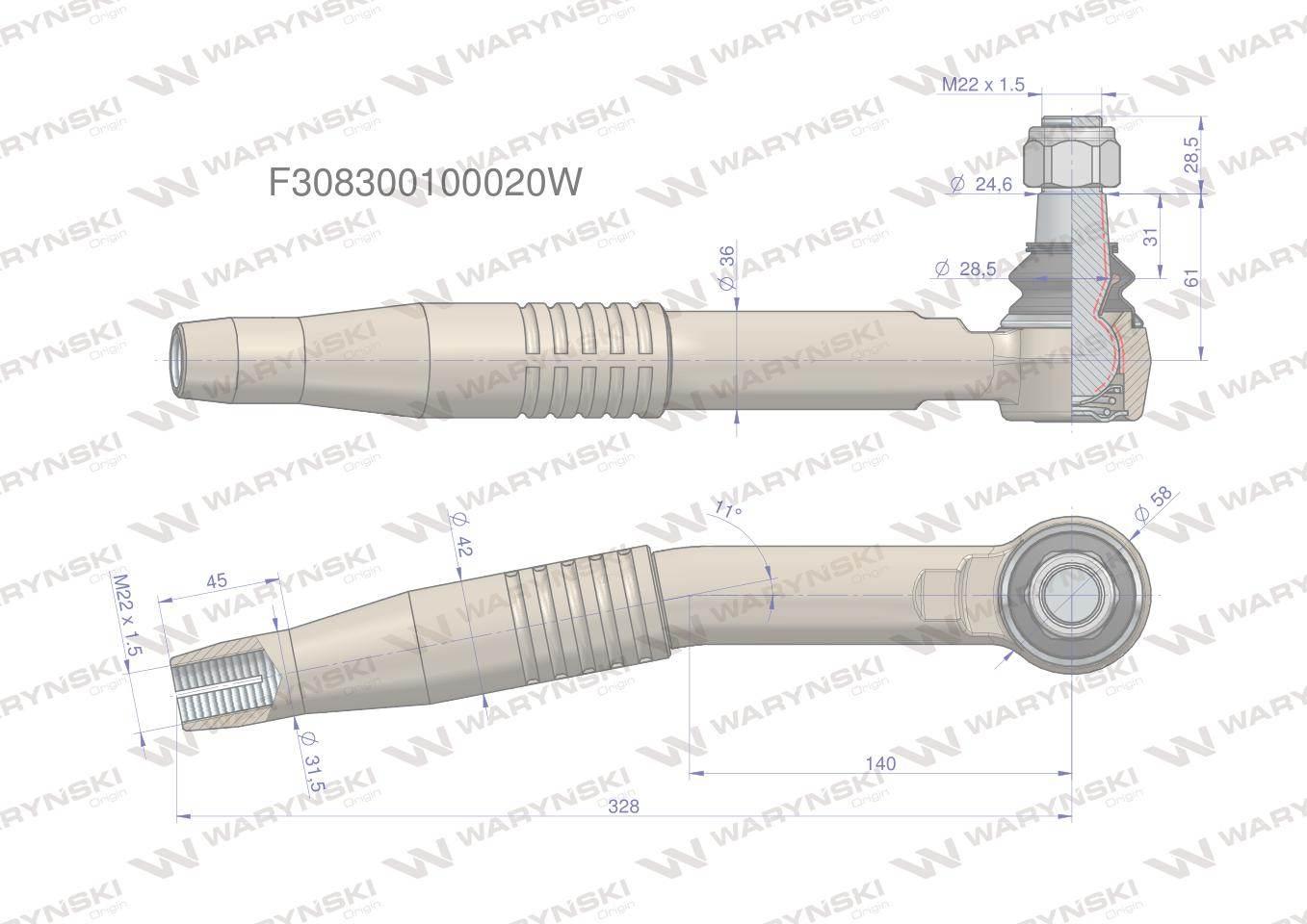 Przegub kierowniczy prawy m22x1.5 f308300100020 waryński - zdjęcie 3