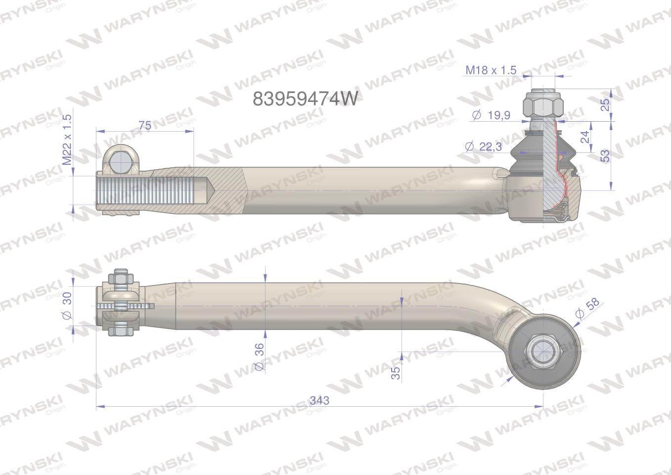 Przegub kierowniczy m22x1.5 83959474 waryński - zdjęcie 3