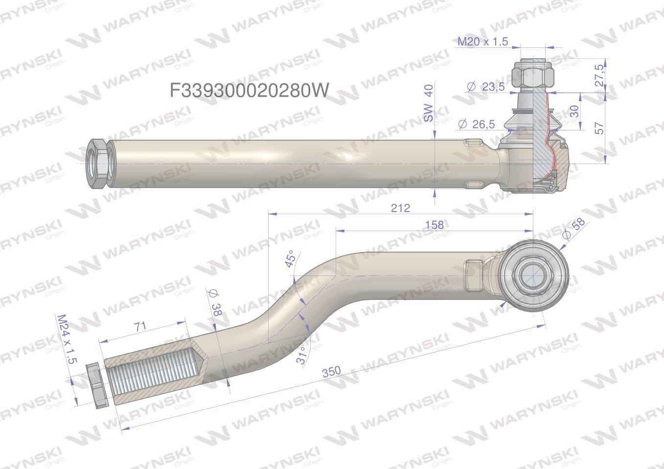Przegub kierowniczy prawy m24x1.5 f339300020280 waryński - zdjęcie 3
