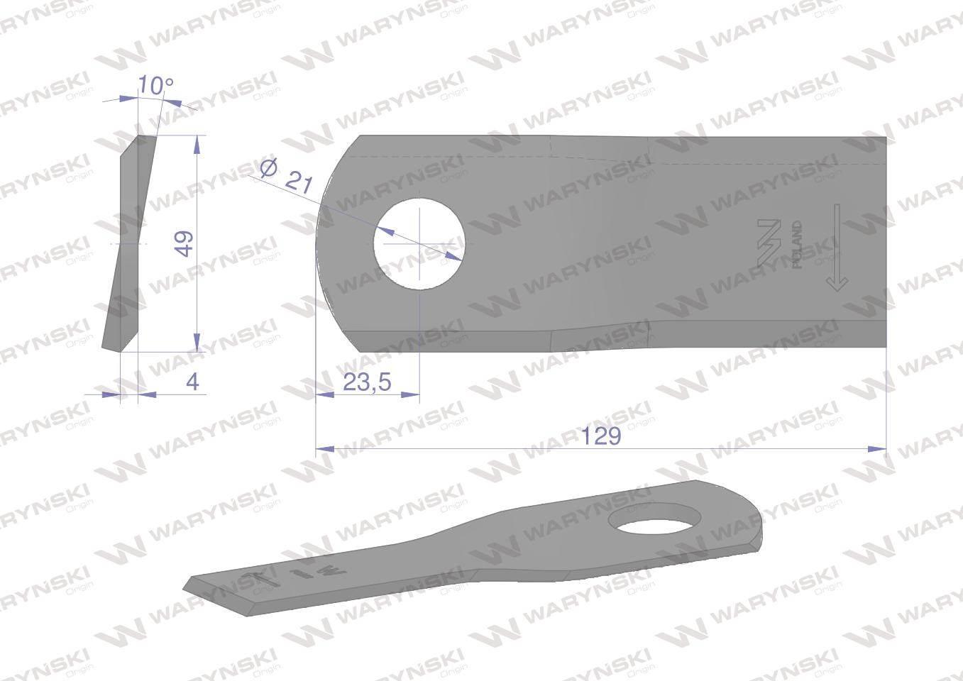 Nóż nożyk kosiarka prawy 129.5x48x4mm otwór 21.2 129mer marangon waryński 25szt - zdjęcie 3