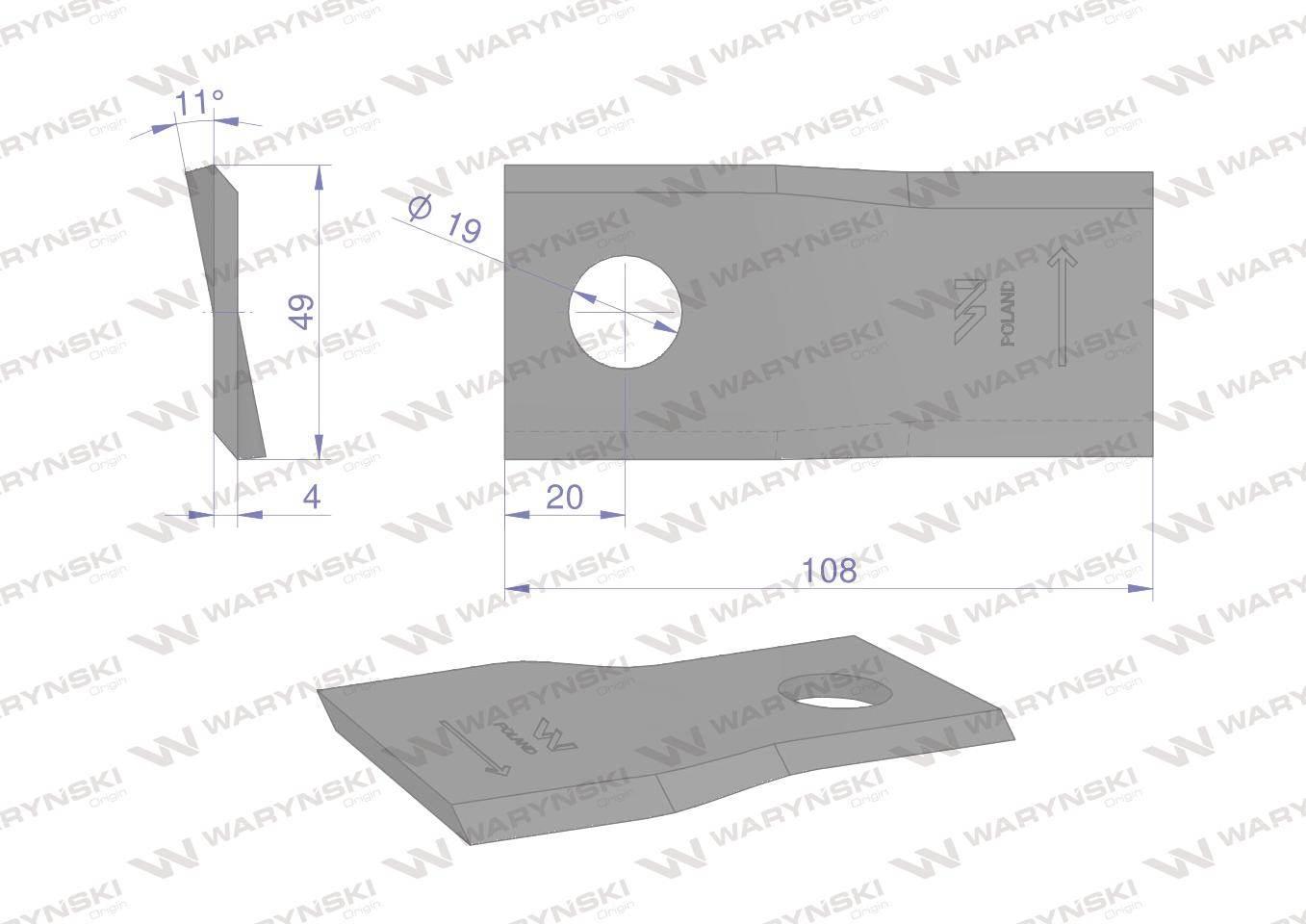 Nóż nożyk kosiarka lewy 108x47x4mm otwór 19 1434985 pottinger waryński 25szt - zdjęcie 2