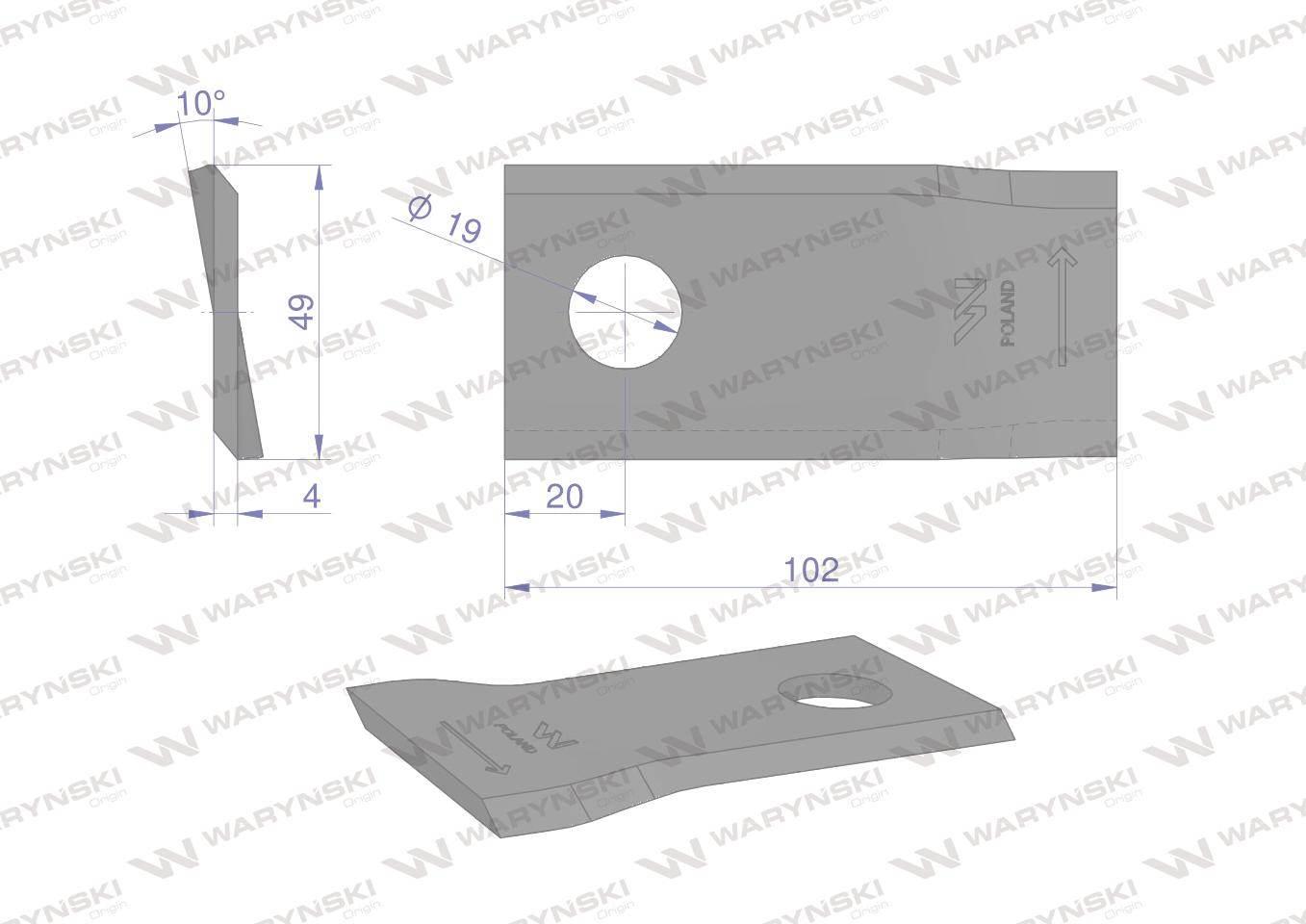 Nóż nożyk kosiarka lewy 102x48x4mm otwór 19 570447 niemeyer waryński 25szt - zdjęcie 2