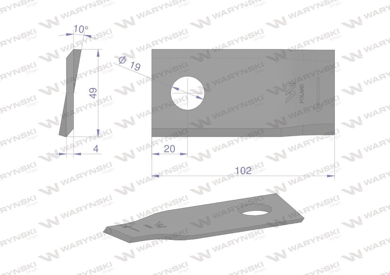 Nóż nożyk kosiarka prawy 102x48x4mm otwór 19 570446 niemeyer waryński 25szt - zdjęcie 2