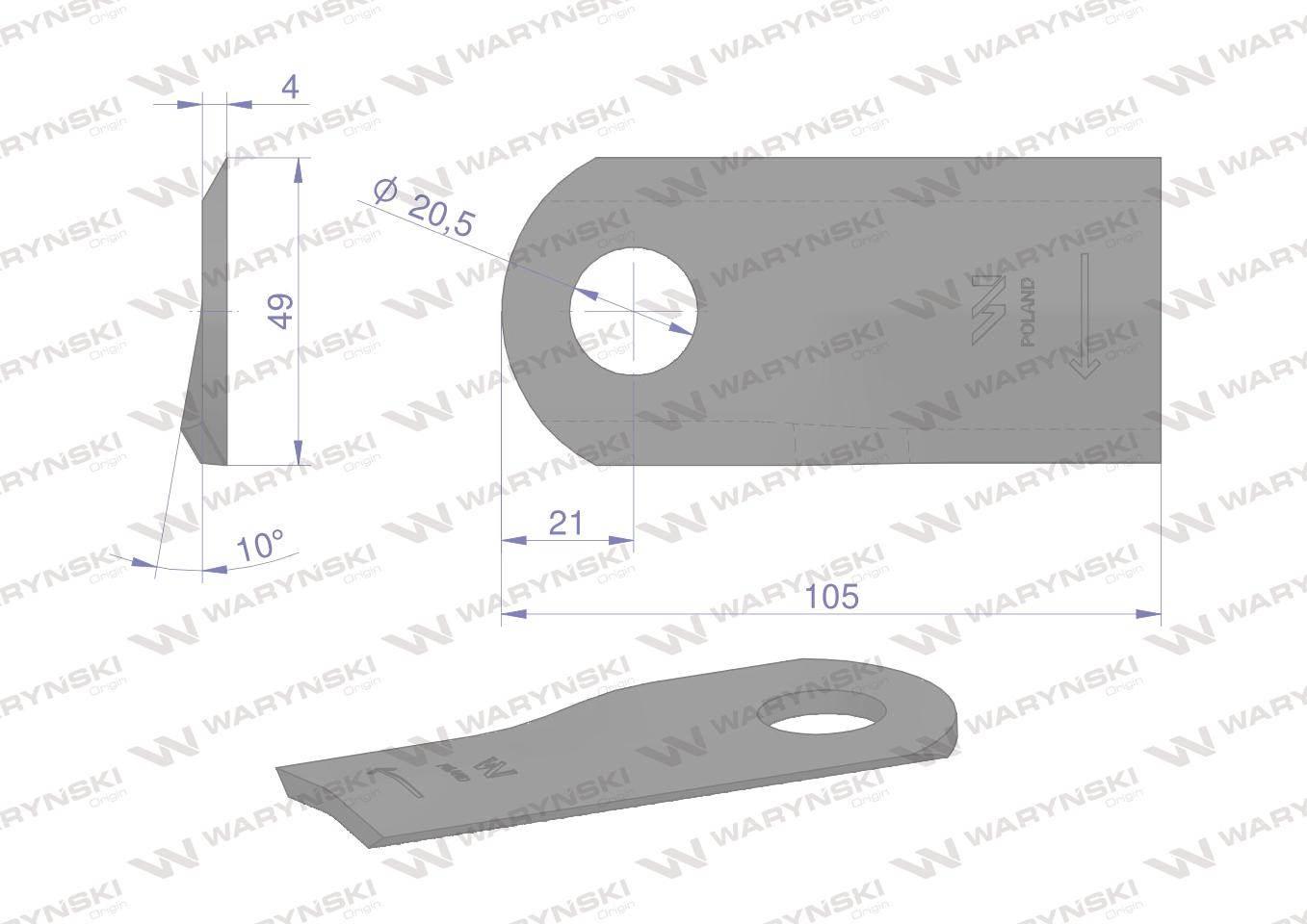 Nóż nożyk kosiarka prawy 105x47x4mm otwór 20.5 6802980 kuhn waryński 25szt - zdjęcie 2