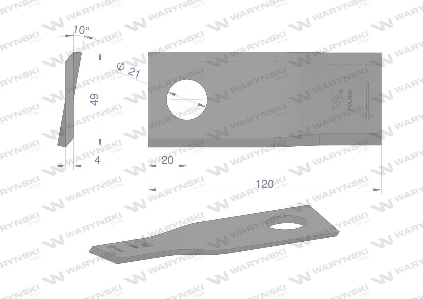 Nóż nożyk kosiarka prawy 120x49x4mm otwór 21 434976 pottinger waryński 25szt - zdjęcie 2