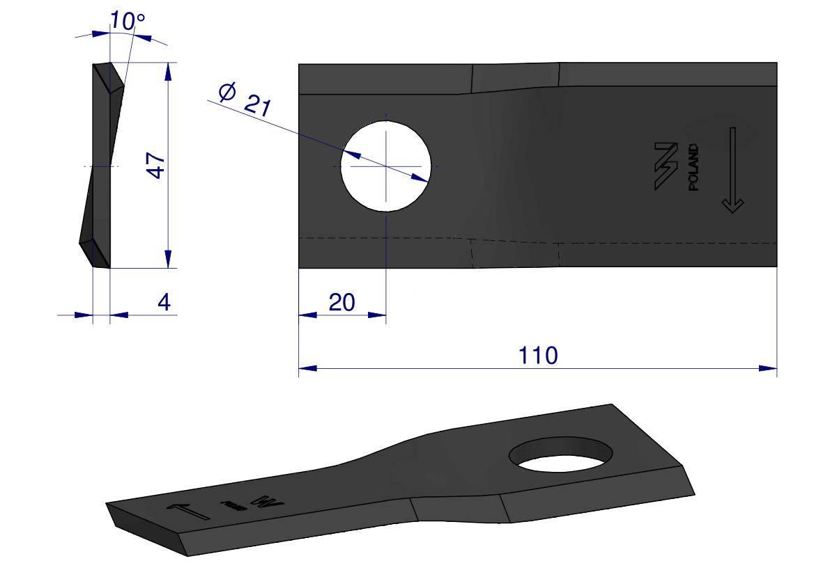 Nóż nożyk kosiarka prawy 110x48x4mm otwór 21 rf 110/4 famarol waryński 25szt - zdjęcie 2