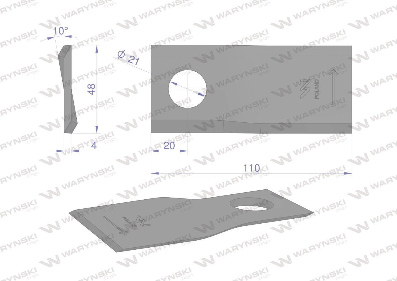 Nóż nożyk kosiarka lewy 110x48x4mm otwór 21 rf 110/4 famarol waryński 25szt - zdjęcie 2