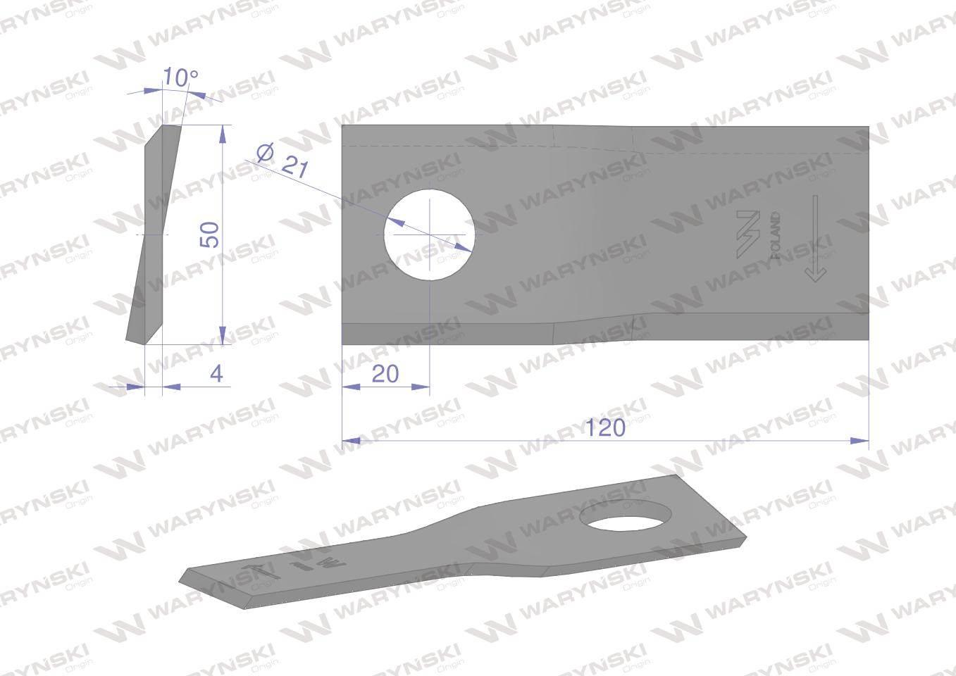 Nóż nożyk kosiarka prawy 120x50x4mm otwór 21 rf 120/4 pronar waryński 25szt - zdjęcie 2