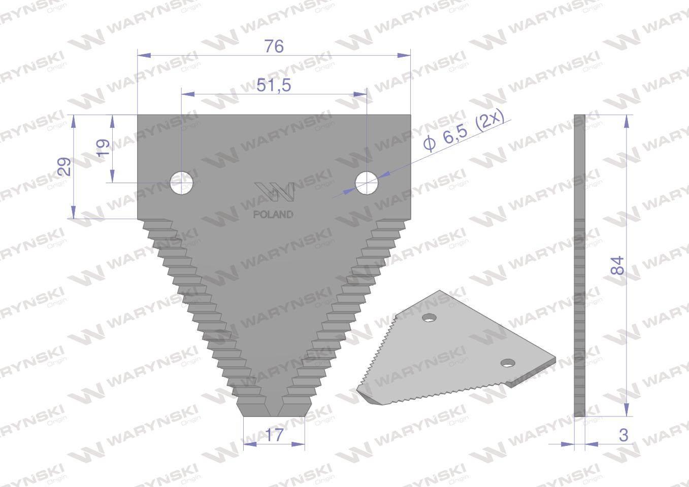 Nóż żniwny 84x76x3mm otwór 6.5 611203.1 claas waryński 25szt - zdjęcie 2