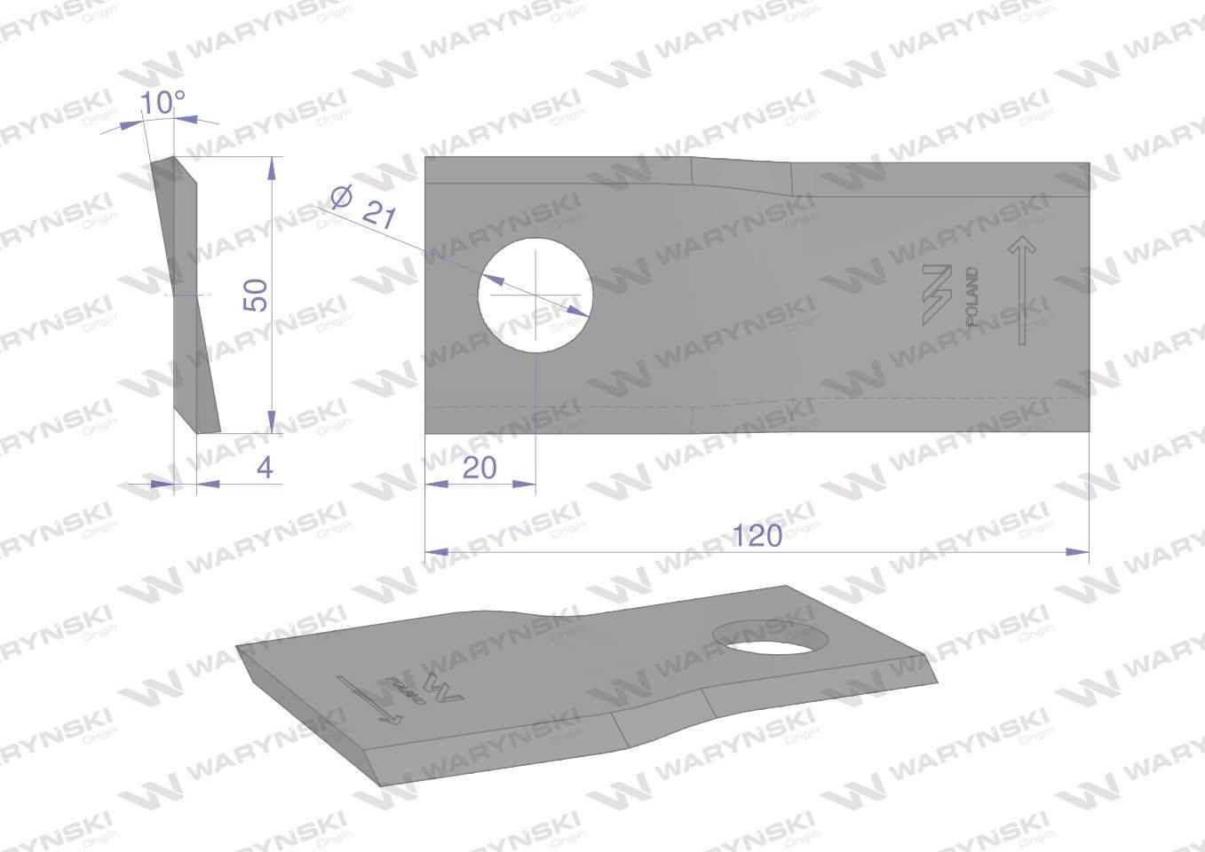 Nóż nożyk kosiarka lewy 120x50x4mm otwór 21 rf 120/4 pronar waryński 25szt - zdjęcie 2