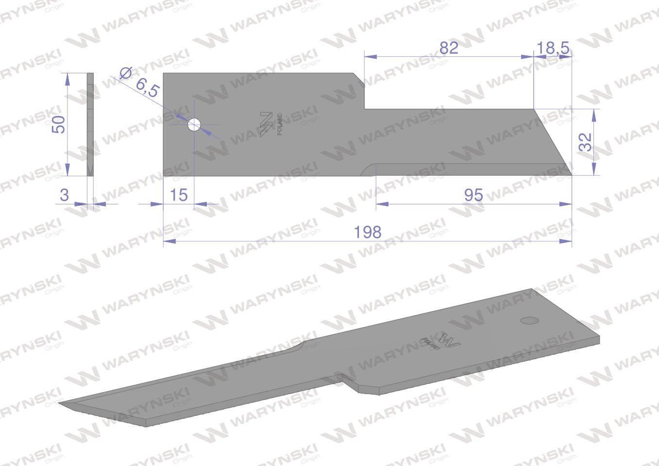 Nóż stały rozdrabniacz słomy sieczkarnia 198x50x3mm otwór 6.5 z59020 280900z john deere waryński 25szt - zdjęcie 2