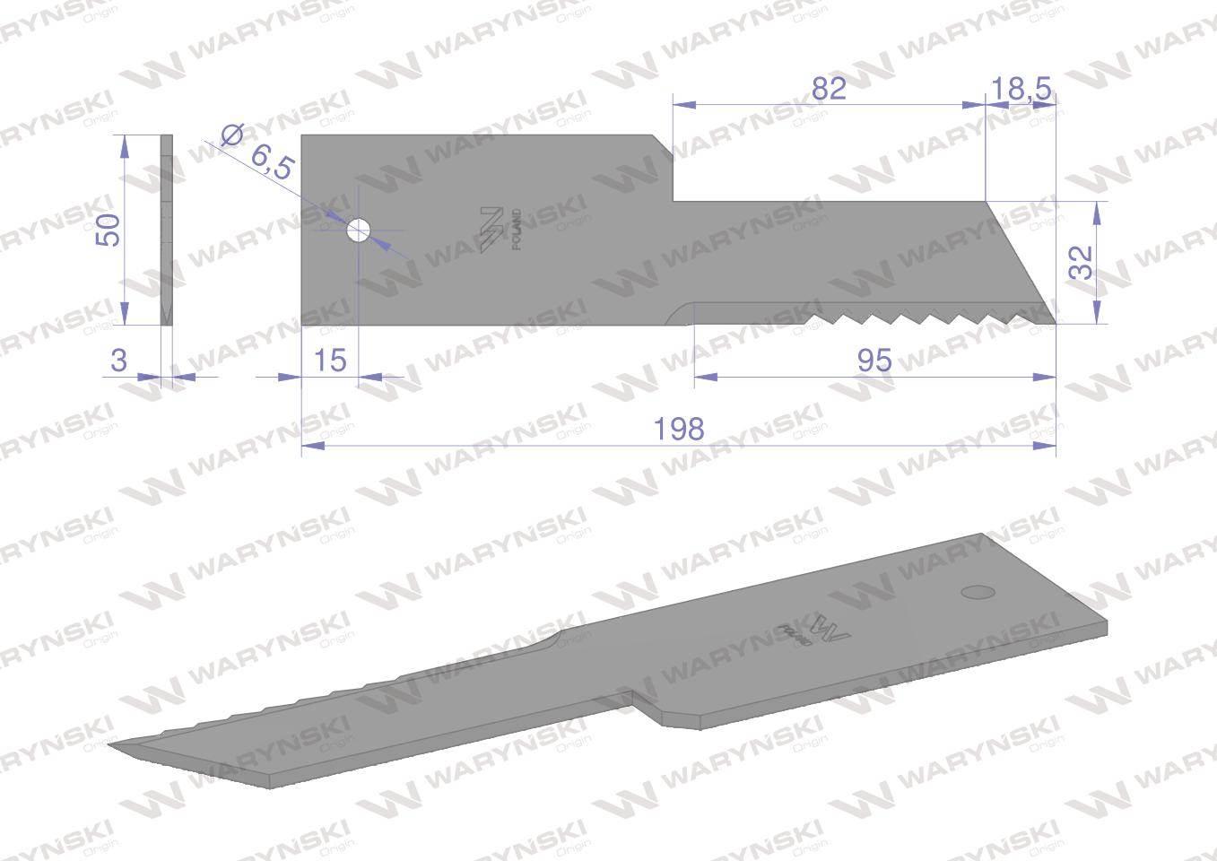 Nóż stały rozdrabniacz słomy sieczkarnia 198x50x3mm otwór 6.5 z59033 280910z john deere waryński 25szt - zdjęcie 2