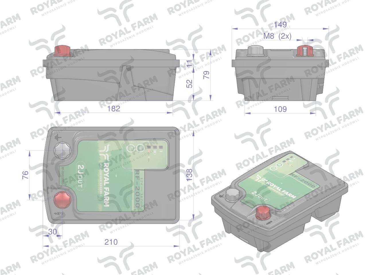 Elektryzator 2j bateryjno-sieciowy uniwersalny rf-2000 z zasilaczem royal farm - zdjęcie 3