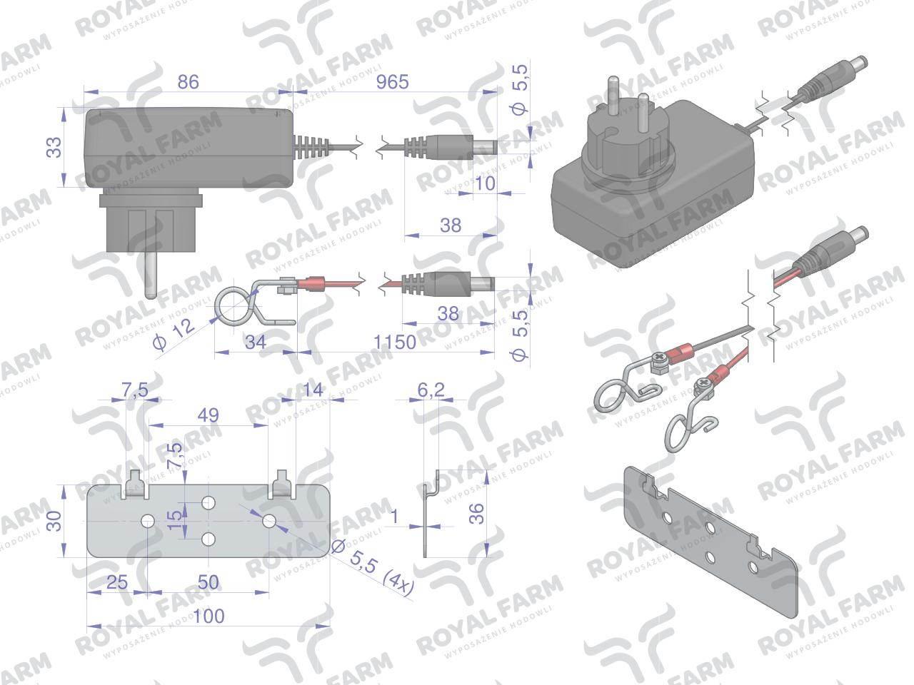 Elektryzator 2j bateryjno-sieciowy uniwersalny rf-2000 z zasilaczem royal farm - zdjęcie 4