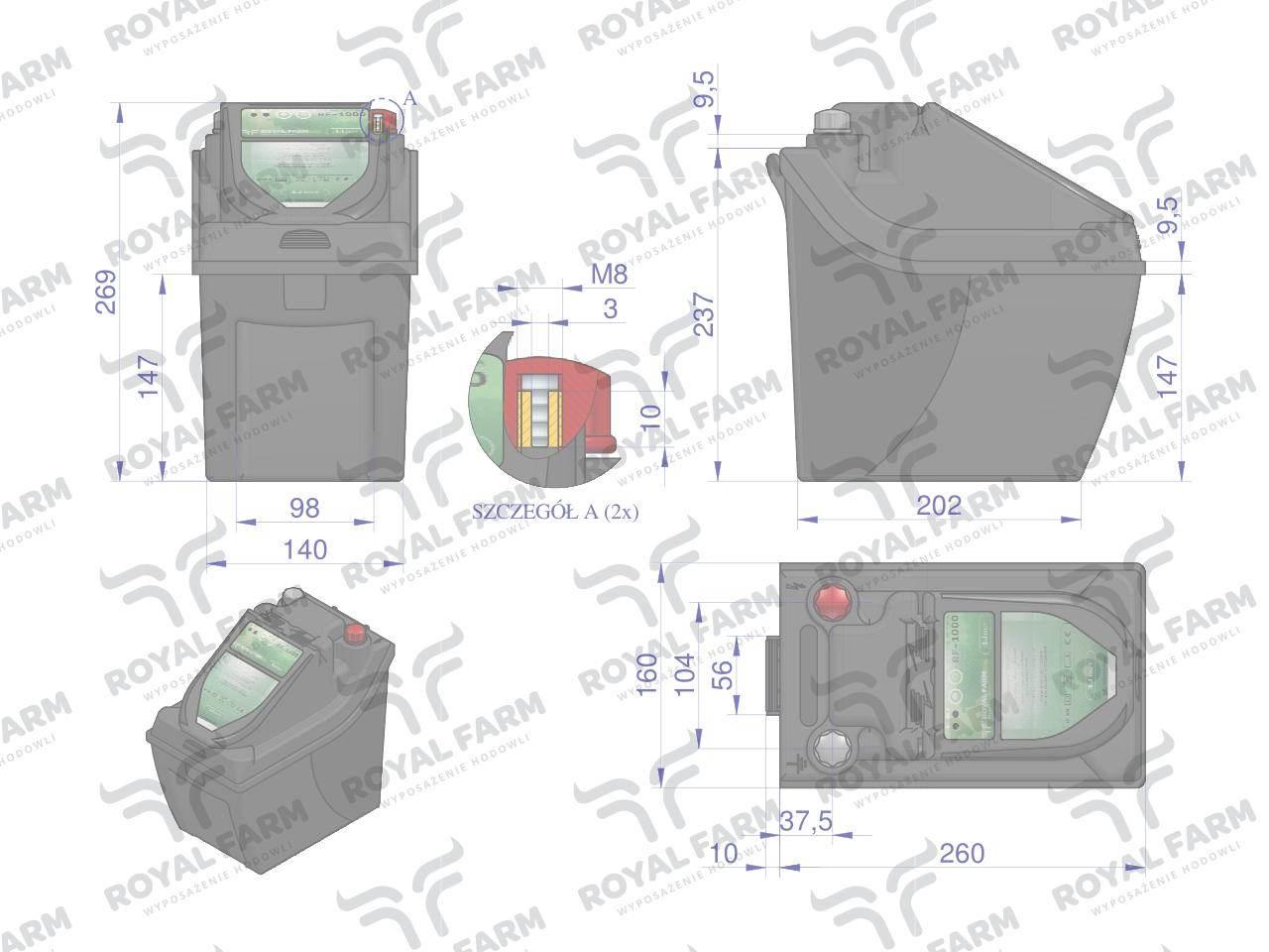 Elektryzator 1j bateryjno-sieciowy uniwersalny rf-1000 z zasilaczem royal farm - zdjęcie 3