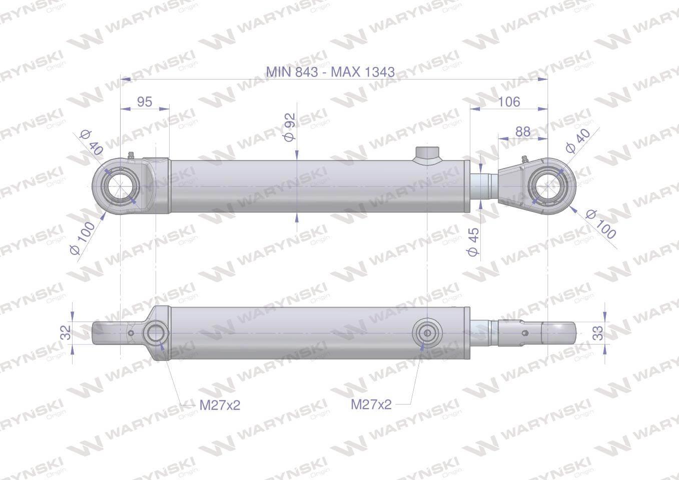 Cylinder hydrauliczny siłownik dwustronny cj2f80/45/500 waryński - zdjęcie 2