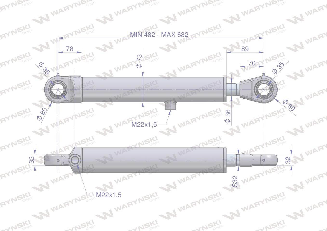 Cylinder hydrauliczny siłownik dwustronny cj2f-63/36/200 90 stopni waryński - zdjęcie 3