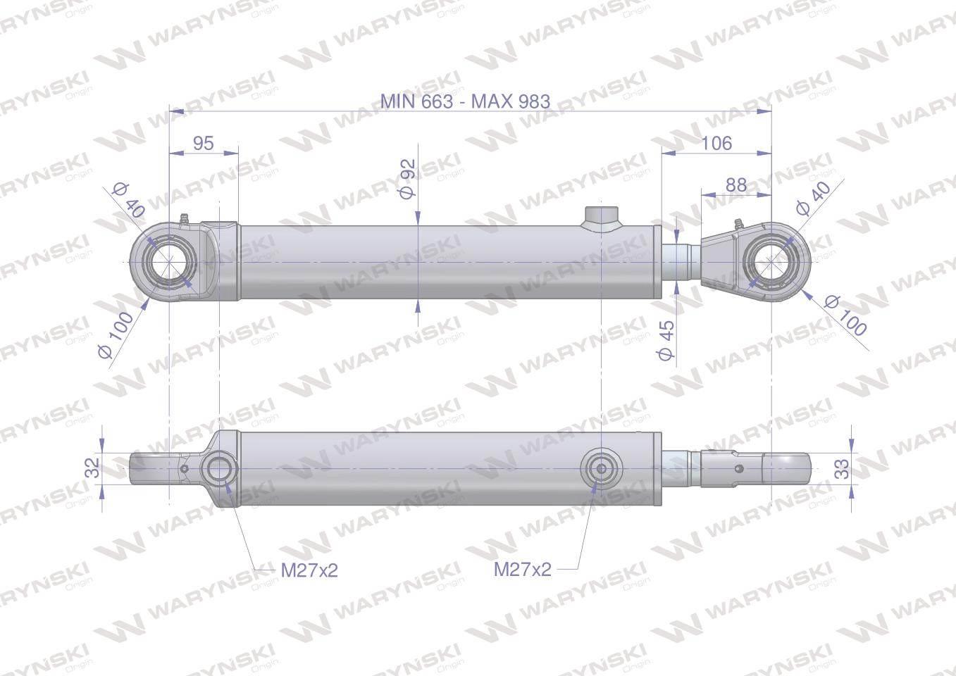 Cylinder hydrauliczny siłownik dwustronny cj2f80/45/320 waryński - zdjęcie 2