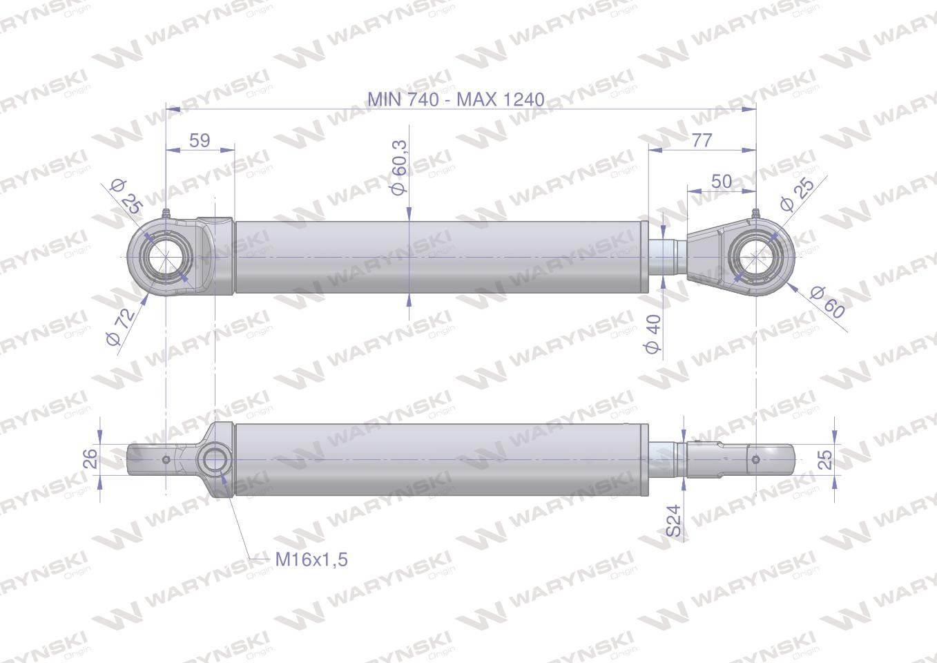 Cylinder hydrauliczny siłownik jednostronny cj2f50/40/500 waryński - zdjęcie 2
