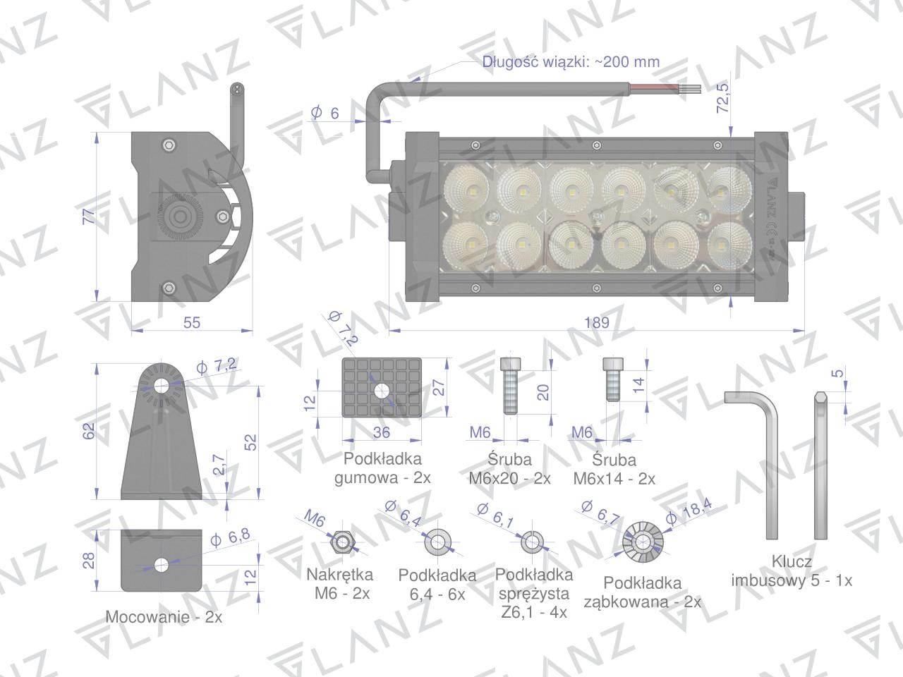 Lampa robocza prostokątna 36w 12 led glanz - zdjęcie 4