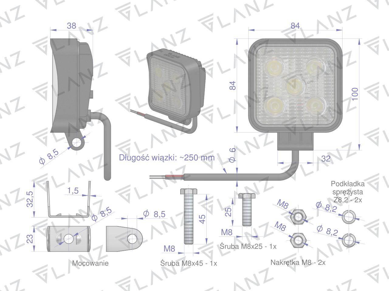 Lampa robocza kwadratowa mini 15w 5 led glanz - zdjęcie 4