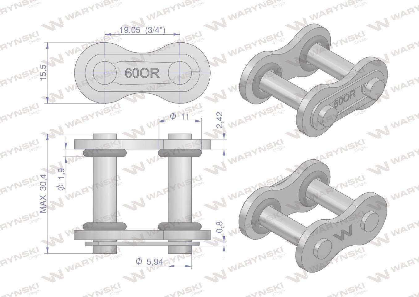 Zamek łańcucha z oringiem ansi a 60 r1 3/4 waryński 5szt - zdjęcie 2