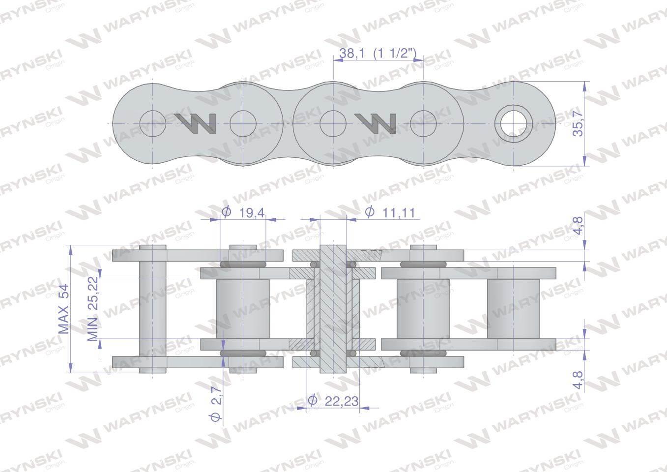 Łańcuch rolkowy z oringiem ansi a 120 r1 1.1/2 5m waryński - zdjęcie 2
