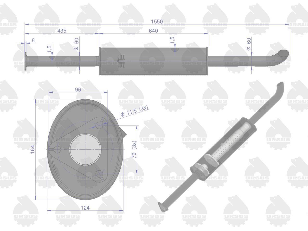 Tłumik prosty długi 1550mm 8kg c-385 oryginał ursus - zdjęcie 2