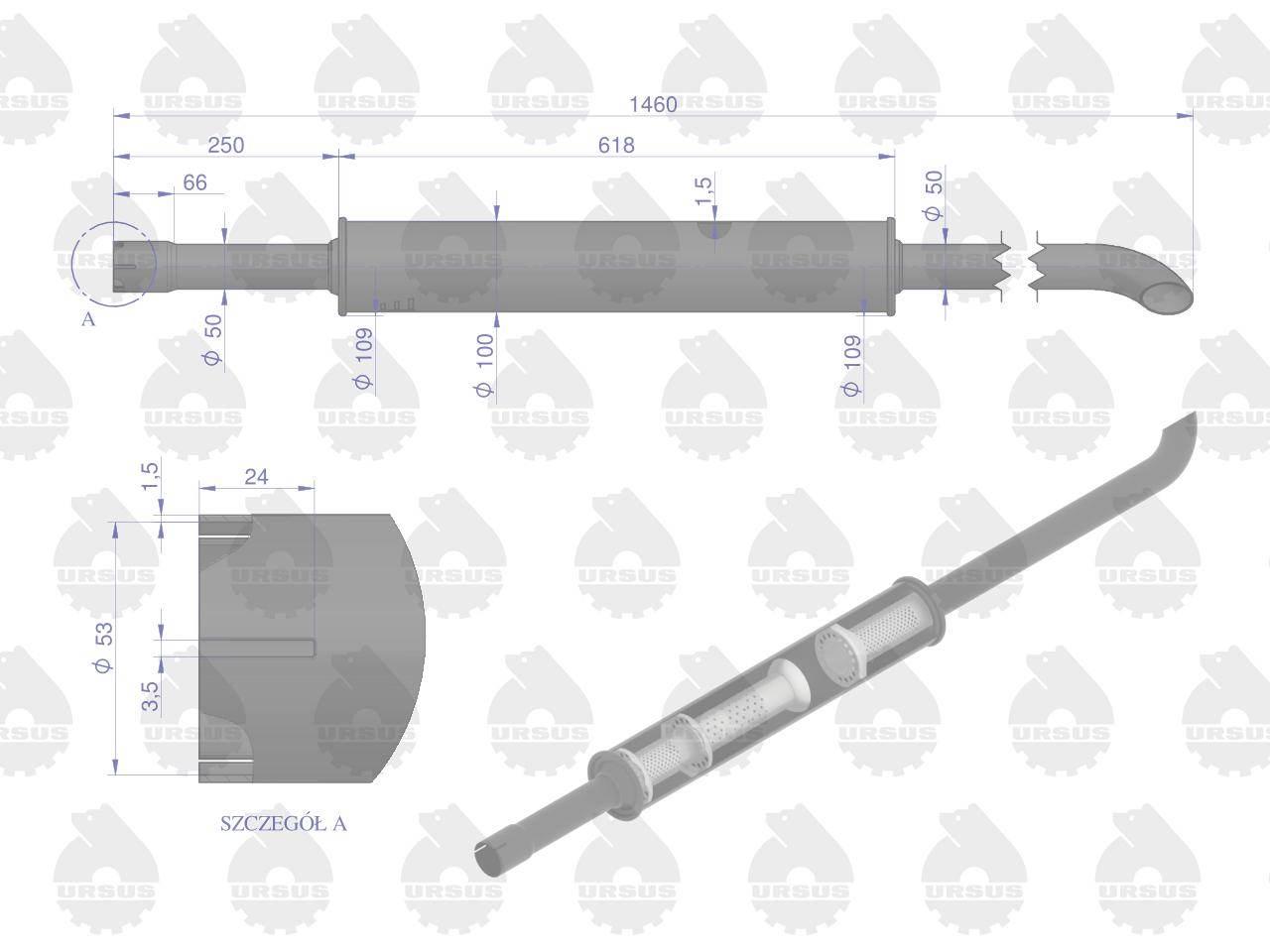 Tłumik 1460mm 5.6kg mf3 oryginał ursus | 3029050U - zdjęcie 2