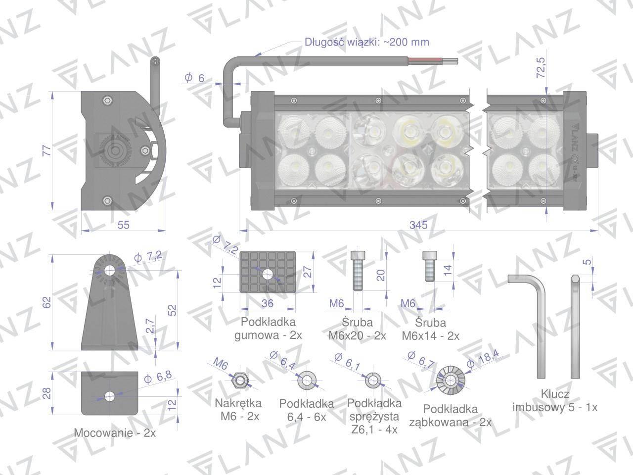 Lampa robocza prostokątna 72w 24 led glanz - zdjęcie 4