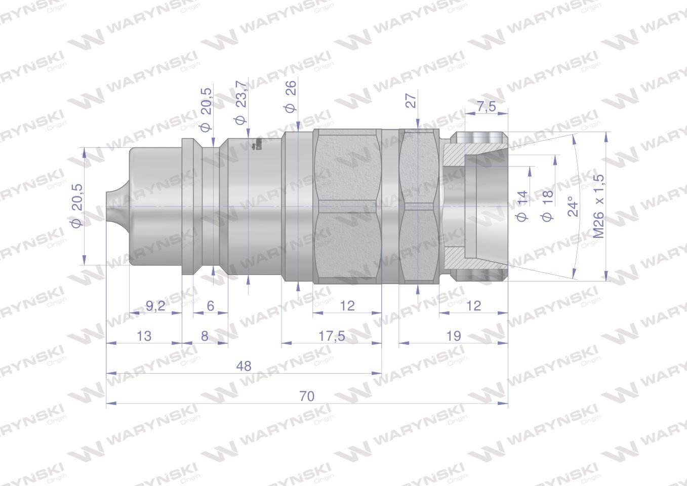 Szybkozłącze hydrauliczne wtyczka iso 7241-a euro xge18lr-1/2" m26x1.5 waryński - zdjęcie 3