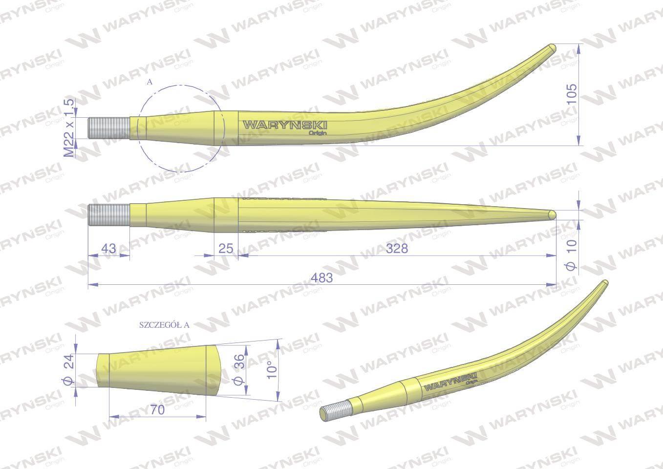 Ząb ładowacza wygięty zamykający l 480mm chwytak krokodyl tur waryński - zdjęcie 2