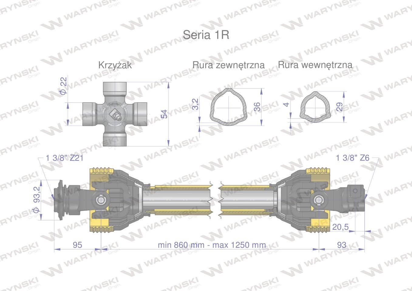 Wał przegubowo-teleskopowy 860-1250mm 210nm widłak z21 od ciągnika ce seria 1r waryński - zdjęcie 3
