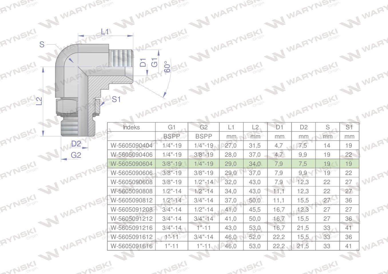 Kolanko hydrauliczne nastawne calowe bb 3/8"x1/4" bsp z regulacją waryński