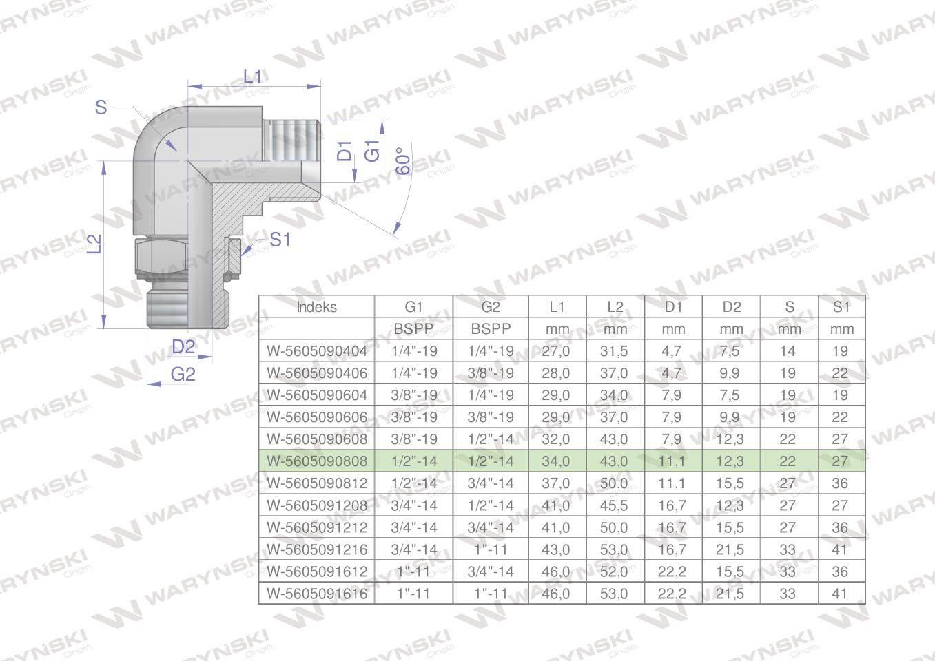 Kolanko hydrauliczne nastawne calowe bb 1/2"x1/2" bsp z regulacją waryński