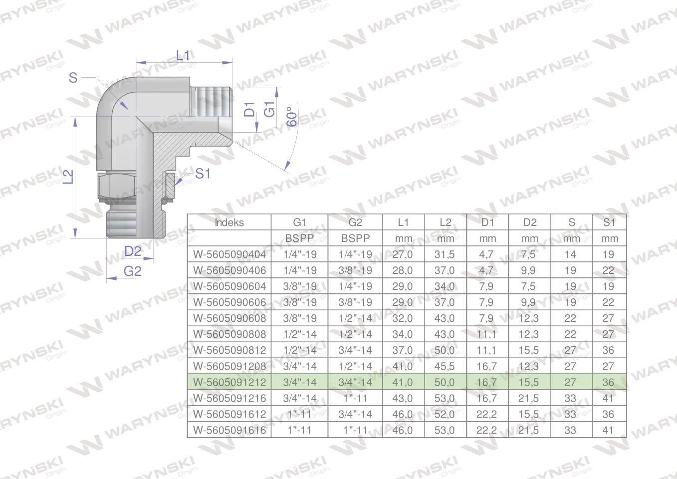 Kolanko hydrauliczne nastawne calowe bb 3/4"x3/4" bsp z regulacją waryński