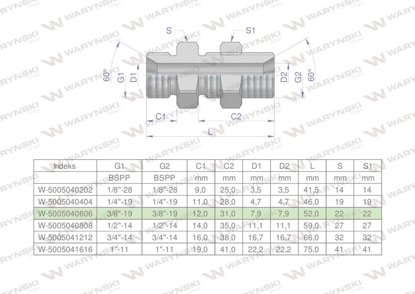 Złączka hydrauliczna calowa grodziowa bb 3/8" bsp z przeciwnakrętką xsv waryński 2szt