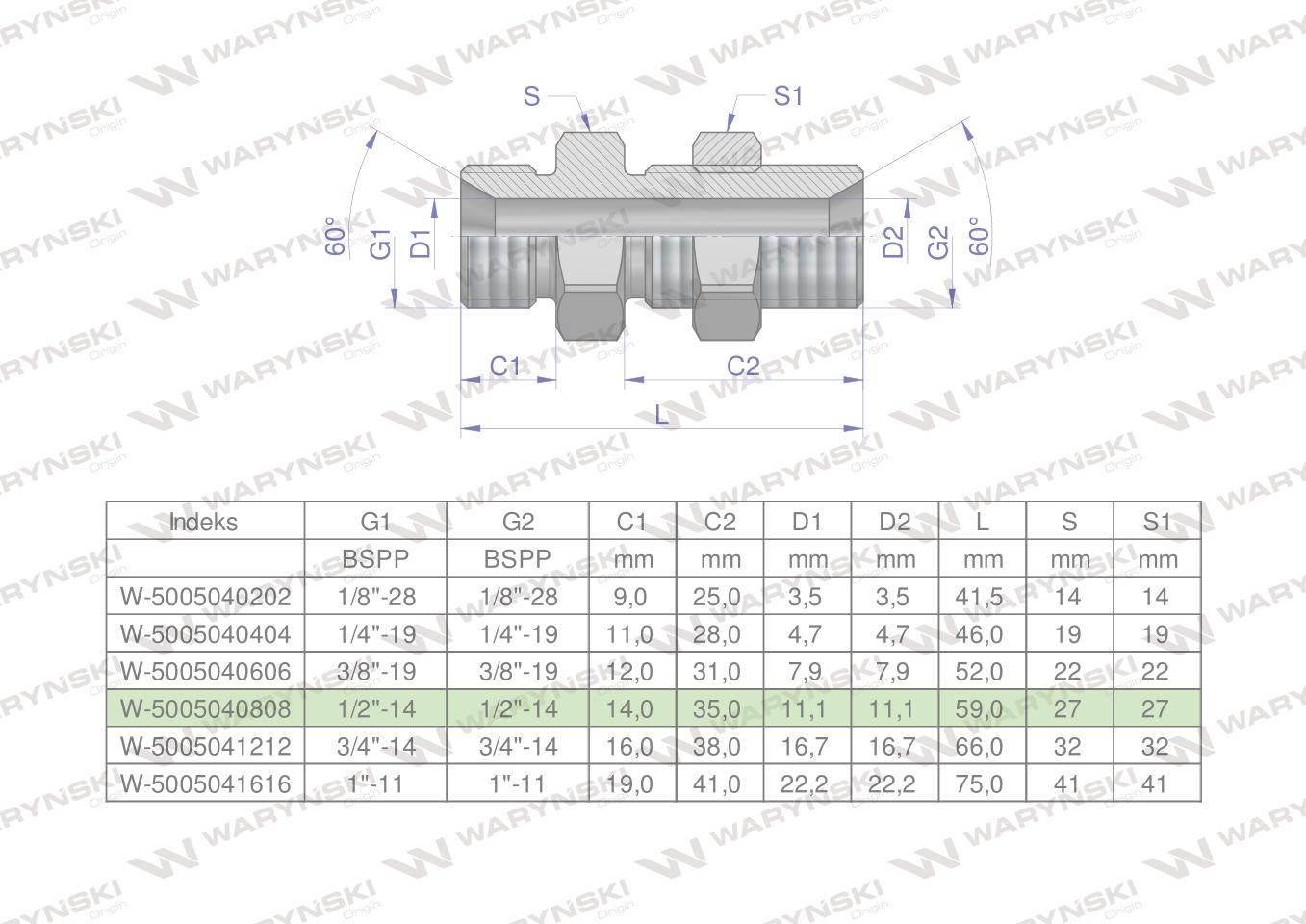 Złączka hydrauliczna calowa grodziowa bb 1/2" bsp z przeciwnakrętką xsv waryński 2szt