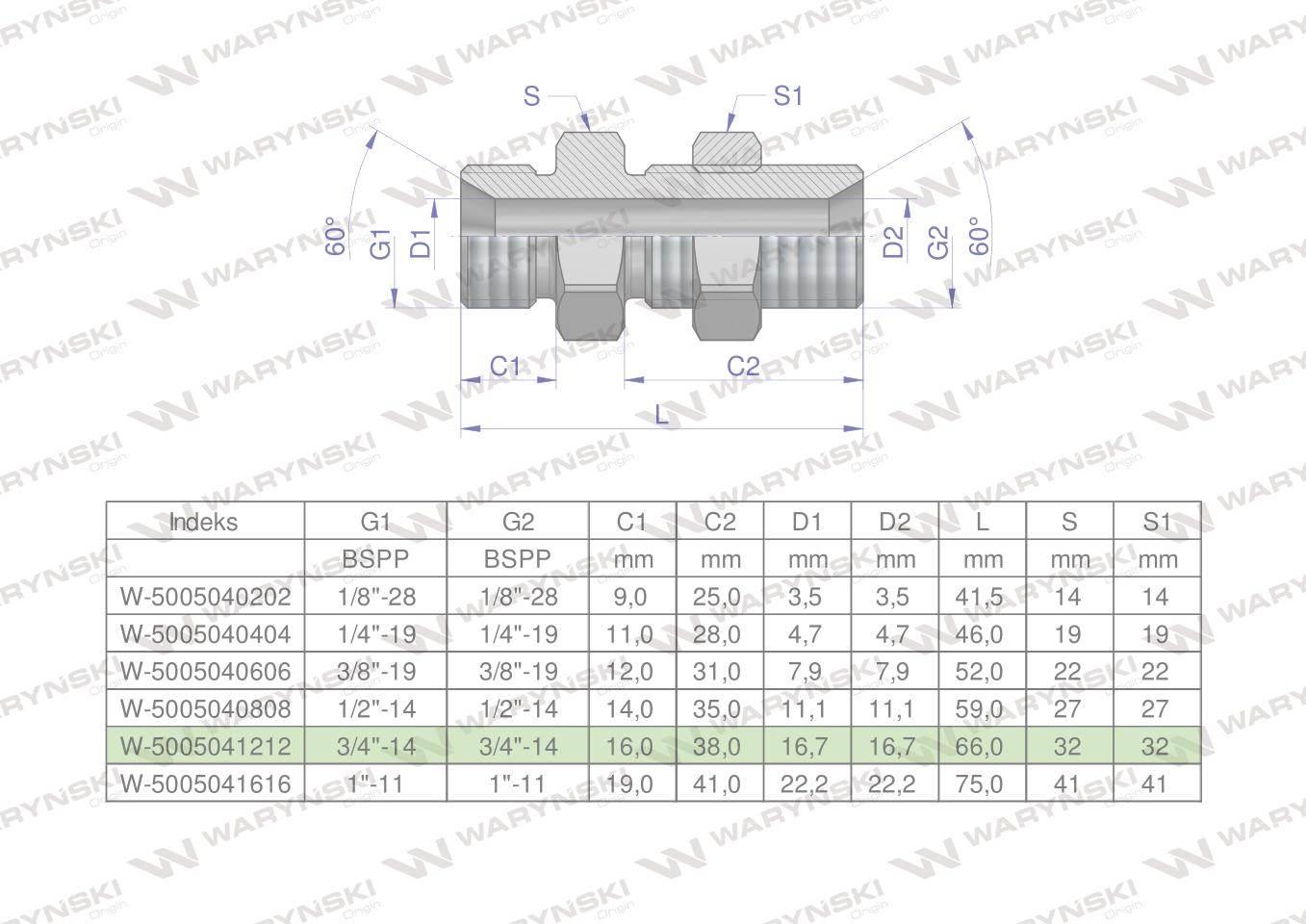 Złączka hydrauliczna calowa grodziowa bb 3/4" bsp z przeciwnakrętką xsv waryński