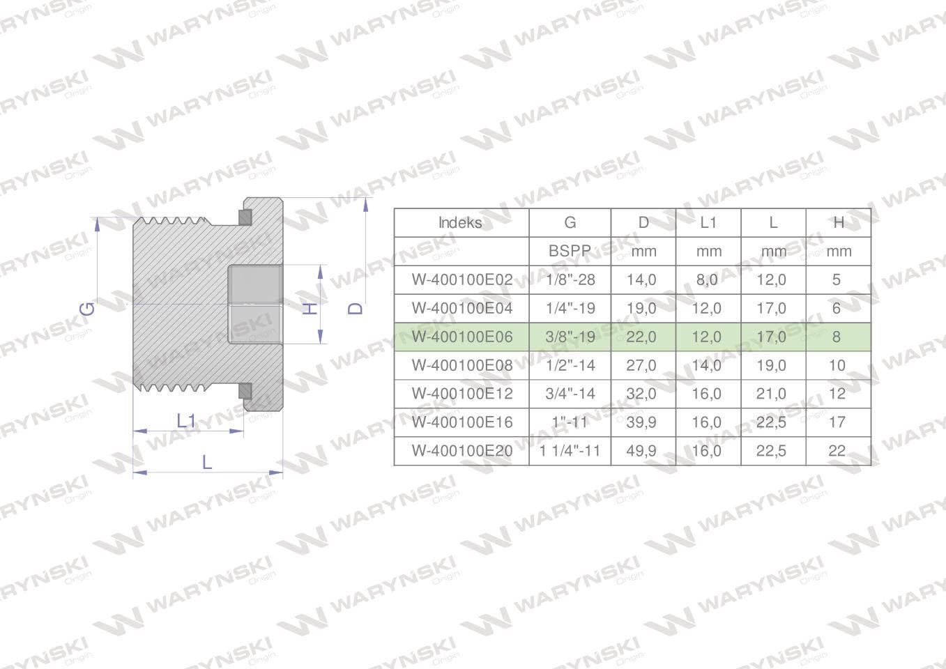 Korek hydrauliczny calowy na imbus 3/8" bsp ed waryński 10szt