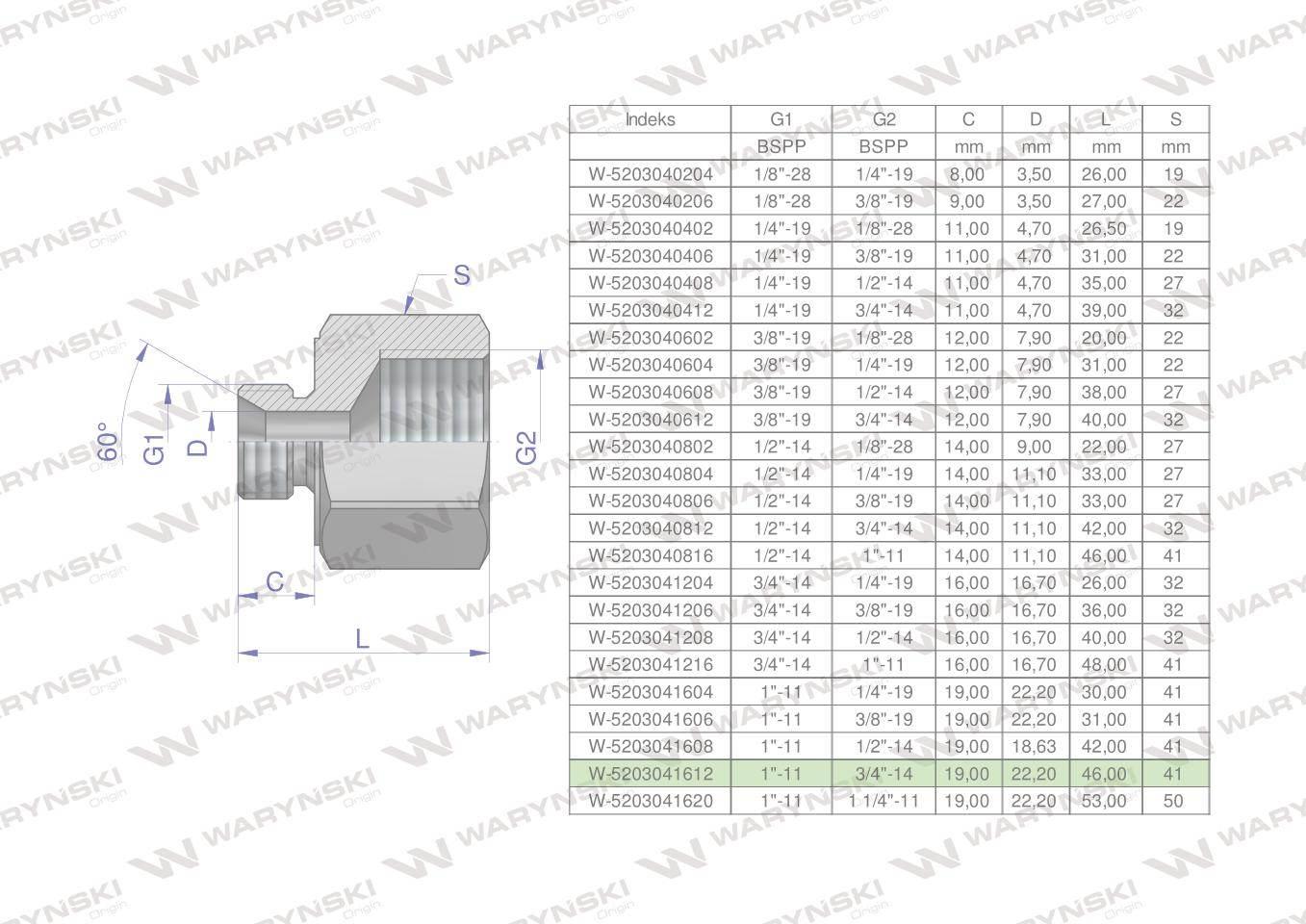 Tulejka różnicowa hydrauliczna calowa ab 1"gzx3/4"gw bsp waryński