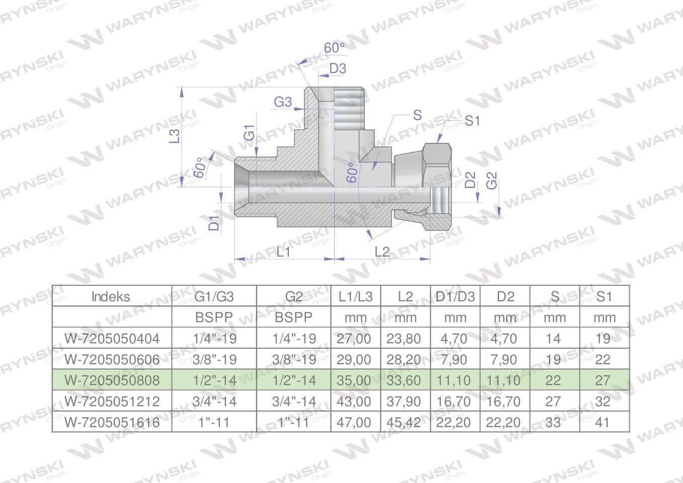 Trójnik hydrauliczny niesymetryczny calowy bba 1/2" bsp xevl waryński