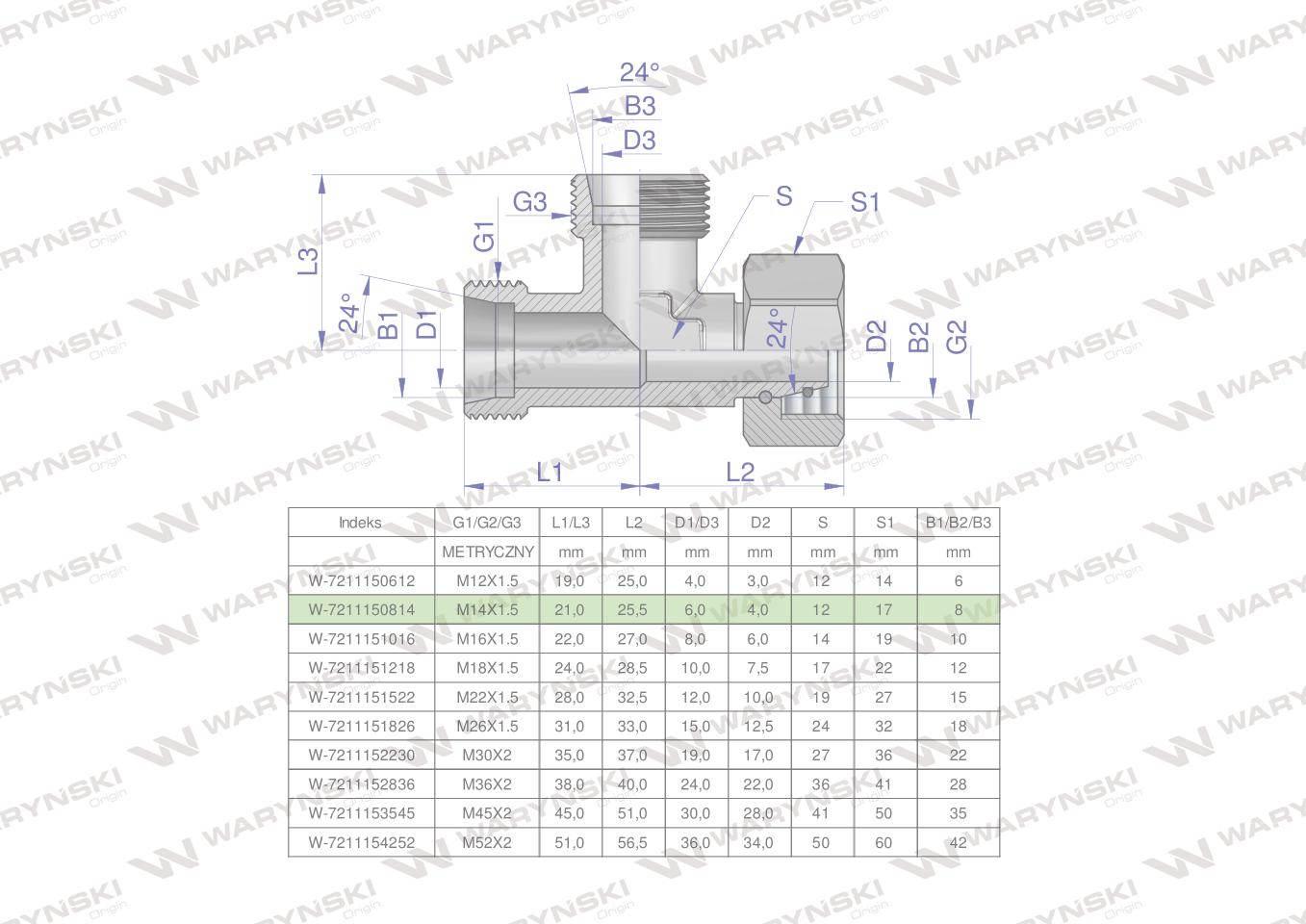 Trójnik hydrauliczny niesymetryczny metryczny bba m14x1.5 08l xevl waryński 2szt