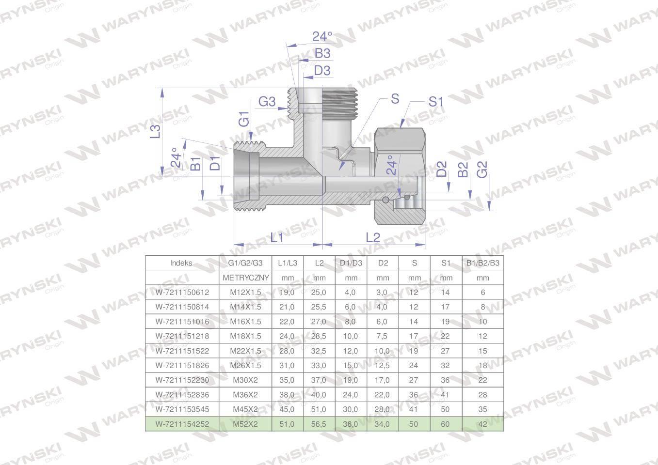 Trójnik hydrauliczny niesymetryczny metryczny bba m52x4 42l xevl waryński