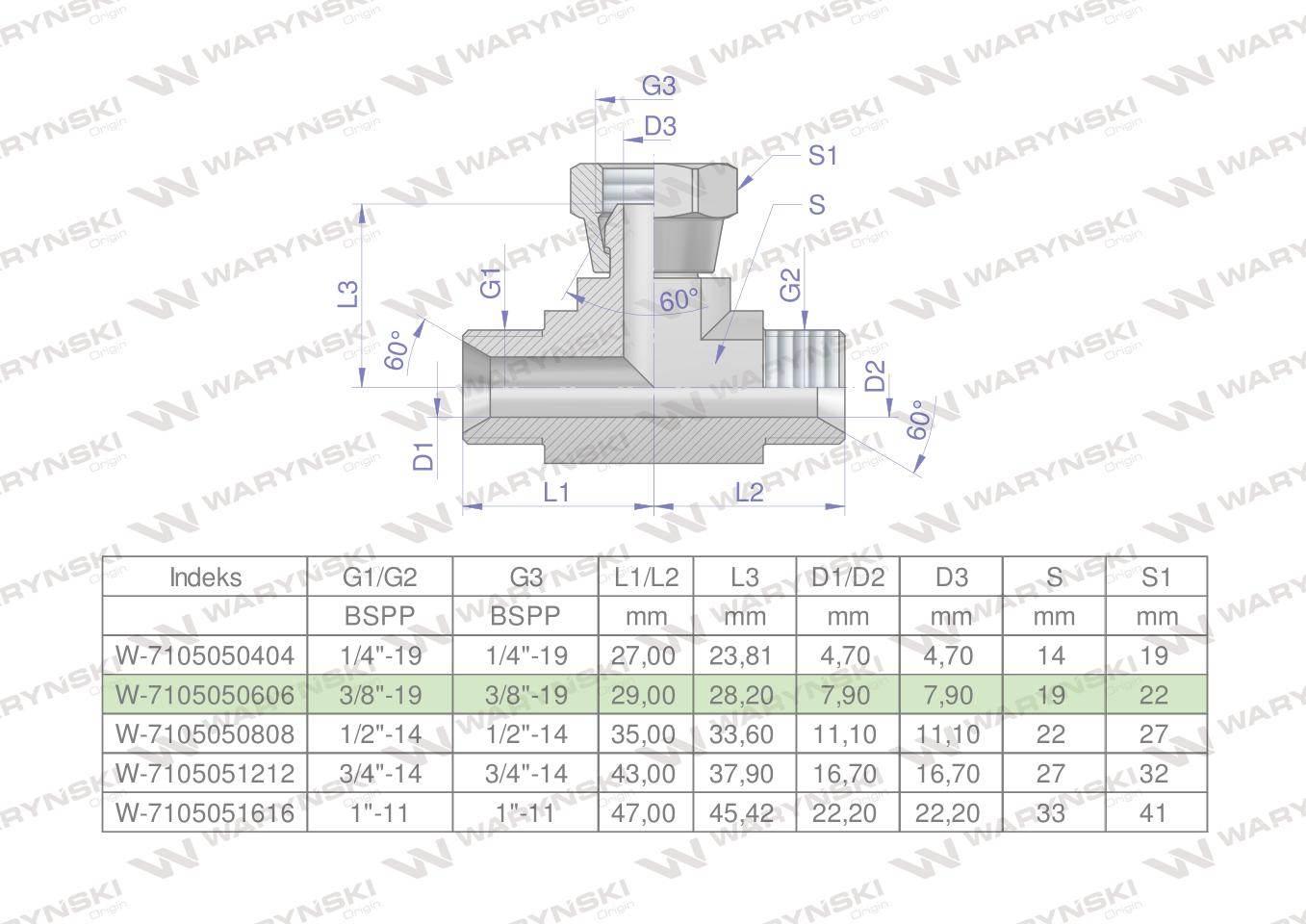 Trójnik hydrauliczny symetryczny calowy bab 3/8" bsp xevt waryński