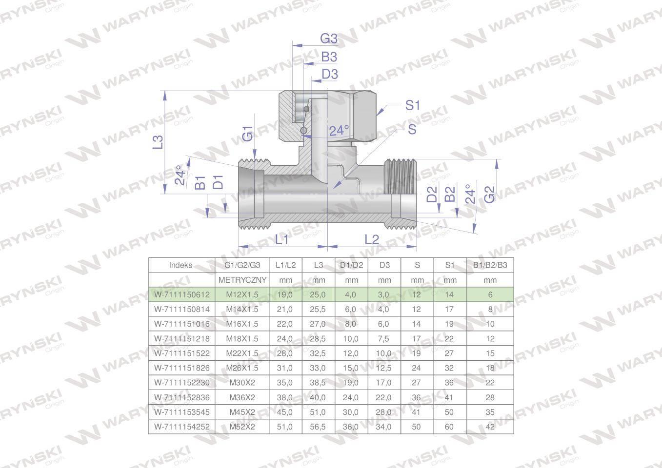 Trójnik hydrauliczny symetryczny metryczny bab m12x1.5 06l xevt waryński 2szt
