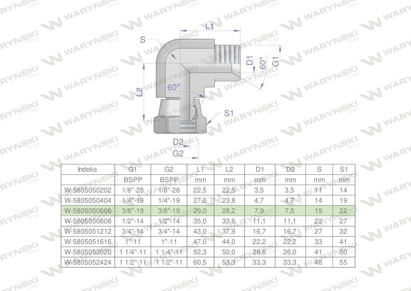 Kolanko hydrauliczne calowe ab 3/8" bsp waryński