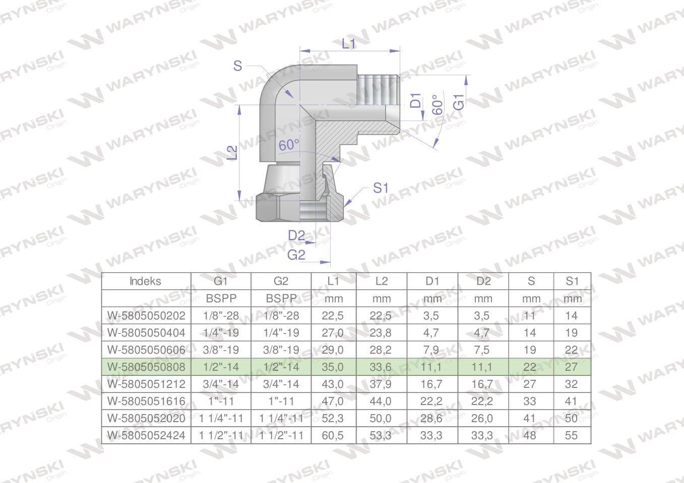 Kolanko hydrauliczne calowe ab 1/2" bsp waryński