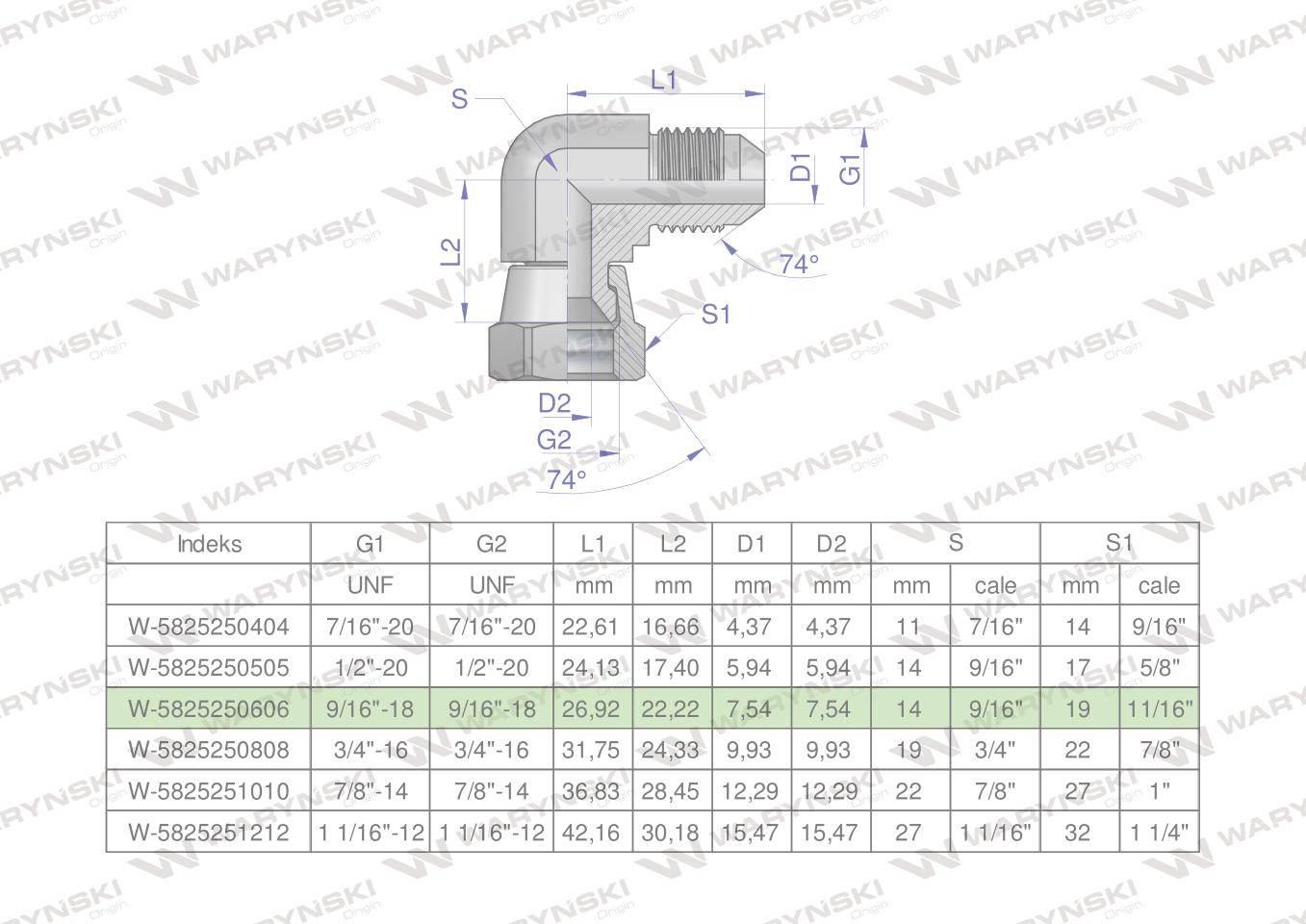 Kolanko hydrauliczne calowe ab 9/16" unf jic waryński