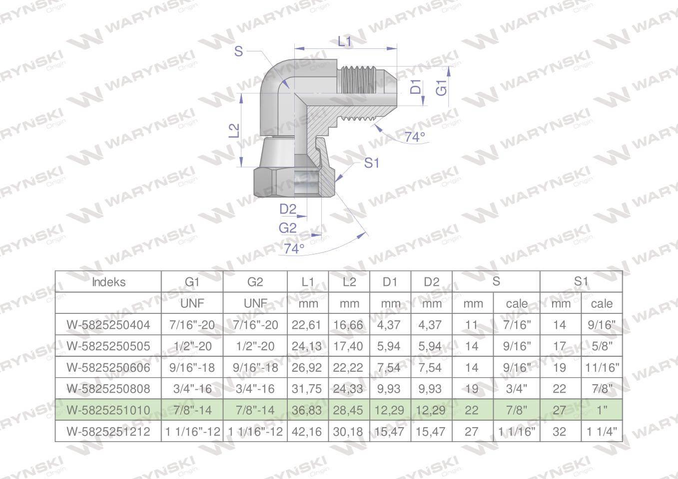 Kolanko hydrauliczne calowe ab 7/8" unf jic waryński
